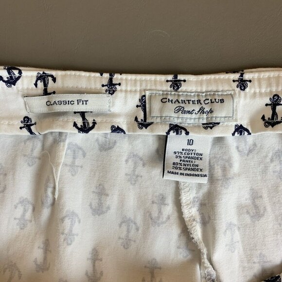 Charter Club Anchor Print Pants Off White Navy Nautical Classic Fit Womens 10 - Picture 8 of 14